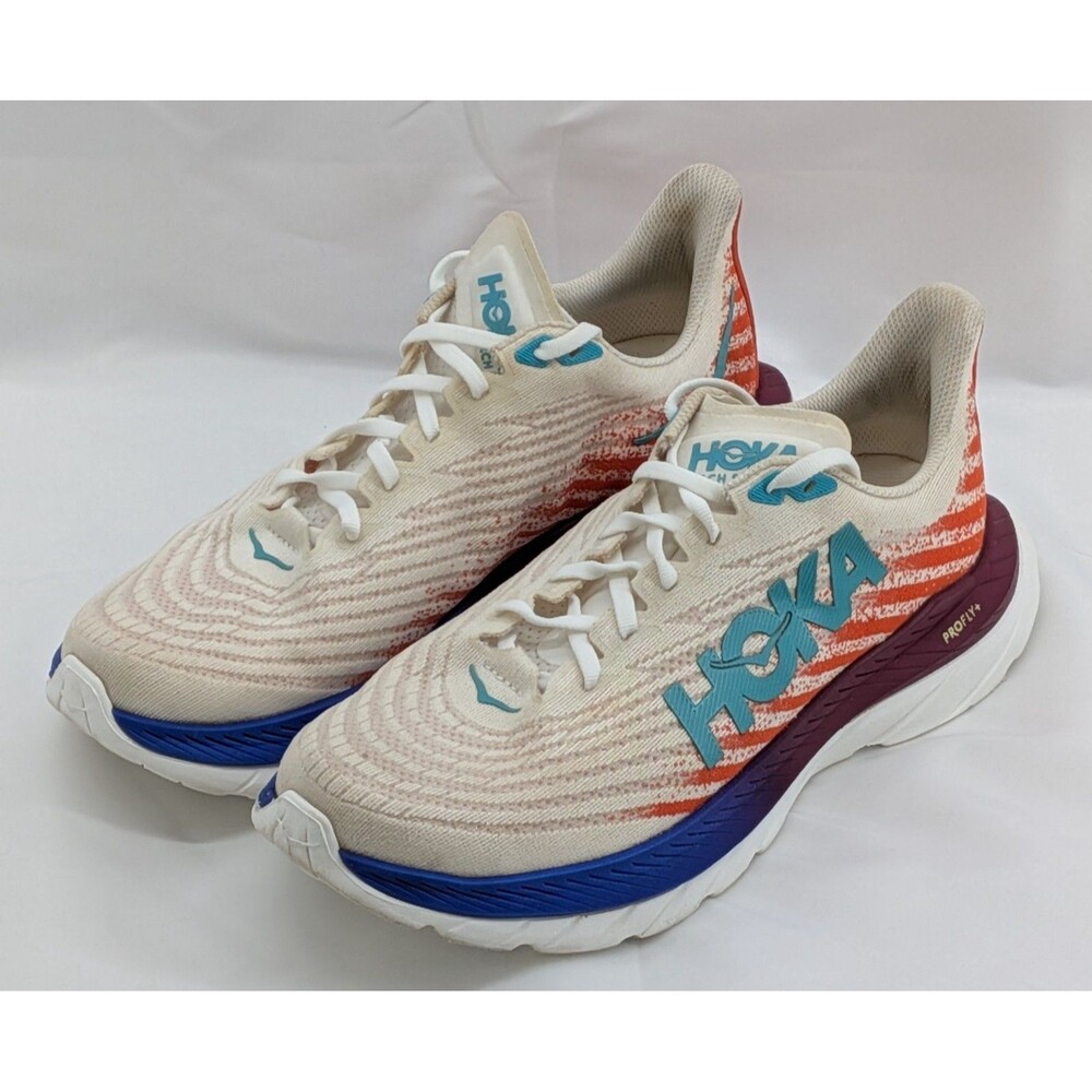 Hoka Mach 5 Running Shoes Women's US 10B UK 8.5 EU 42 2/3 Cream Orange Blue